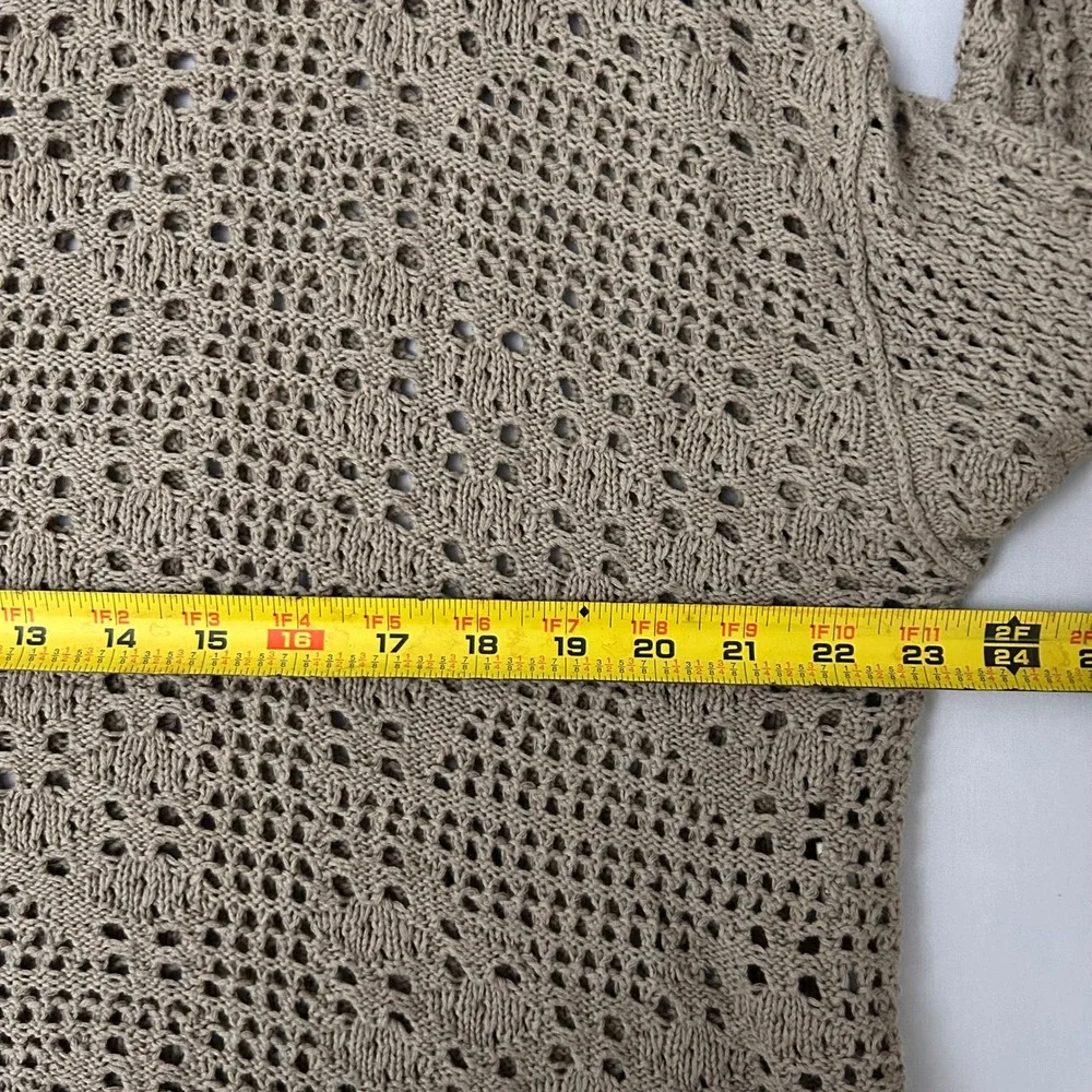 Free People Sweater Womens XS Taupe Yellow Home Run Crochet Knit Boho Open Weave
